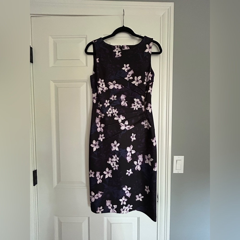 Ivanka Trump Black and Purple Floral Midi Dress